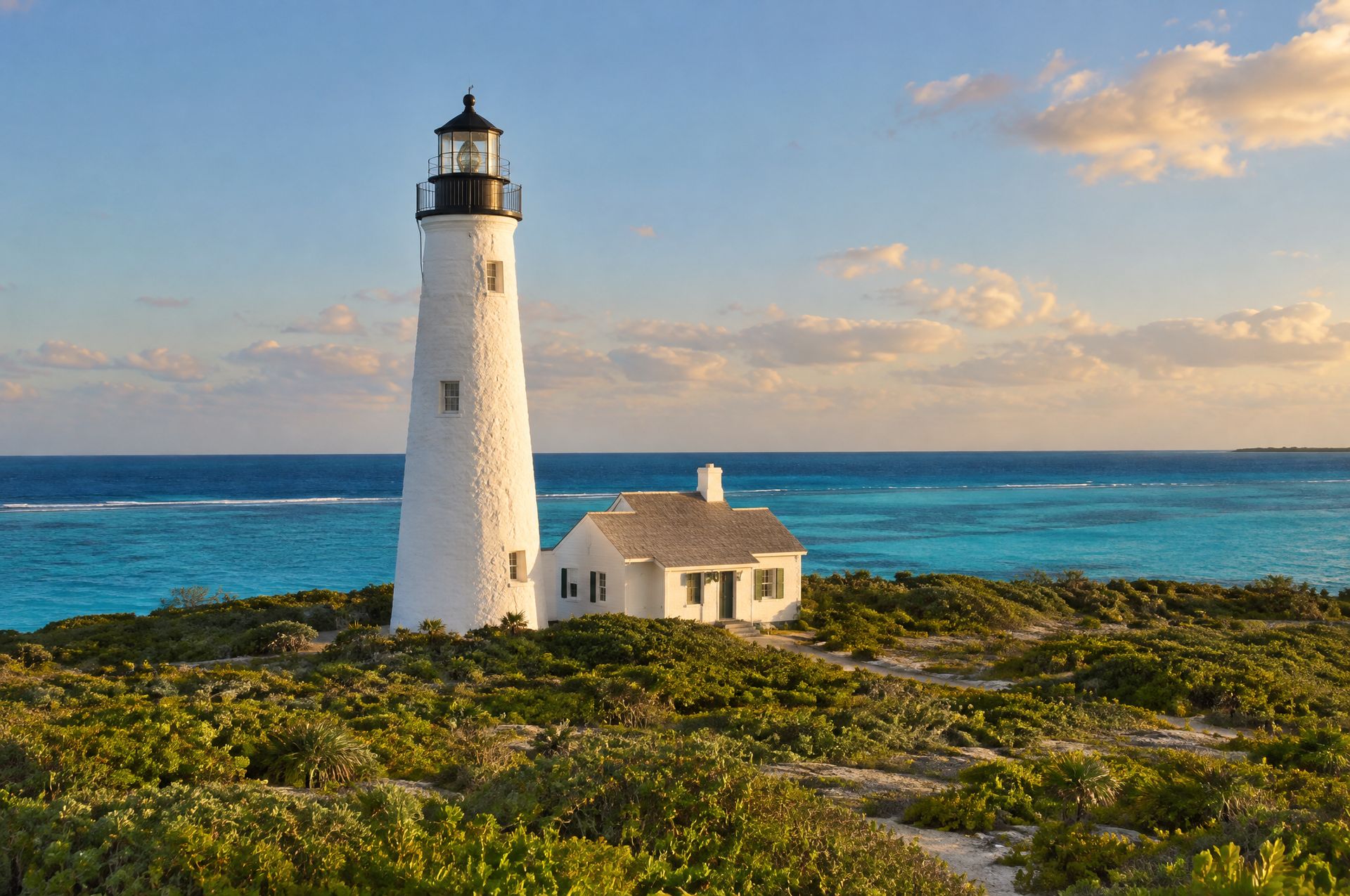Dixon Hill Lighthouse, San Salvador, at golden hour