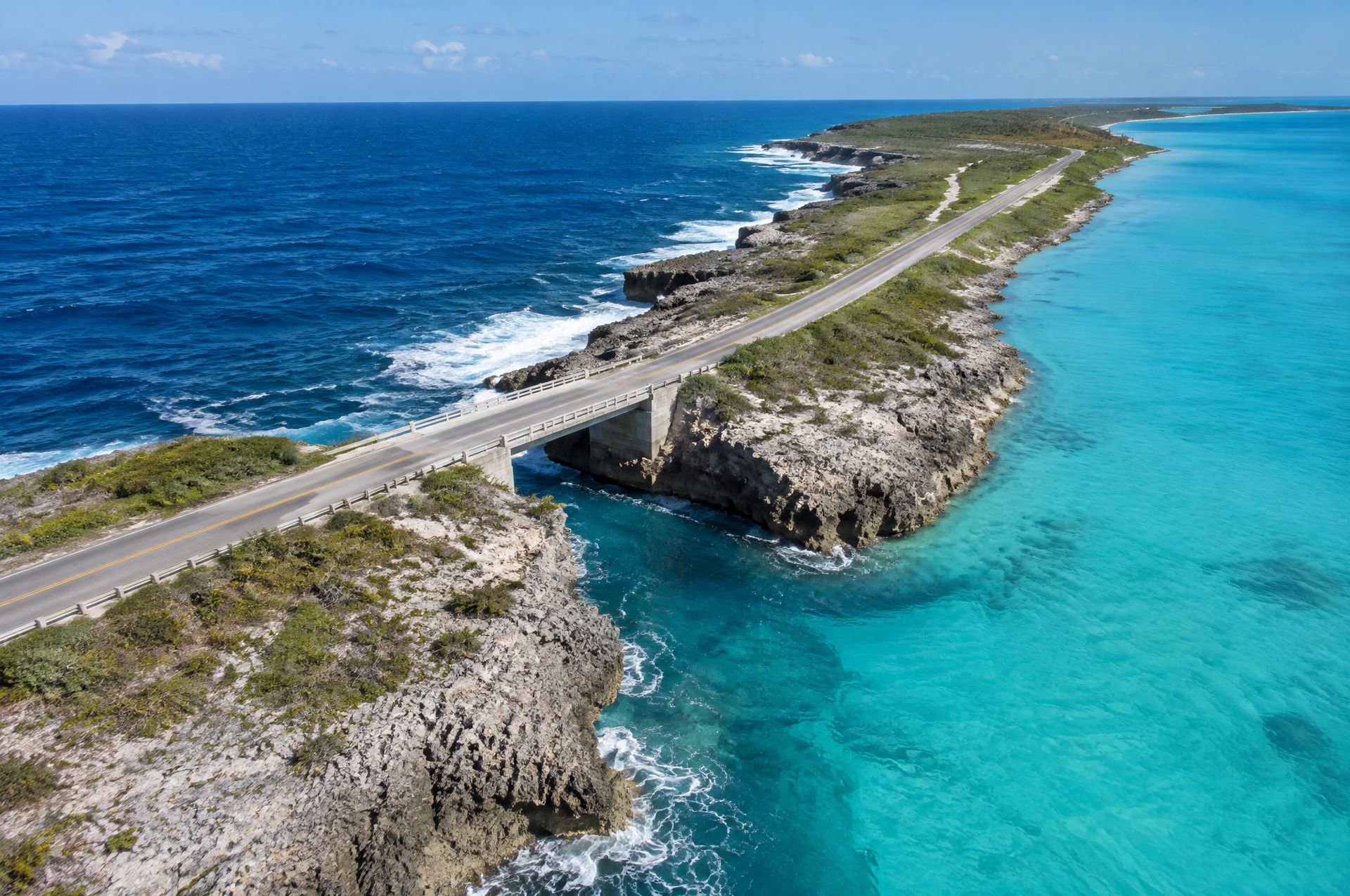 Glass Window Bridge, Eleuthera, between the deep-blue Atlantic and the turquoise Bight