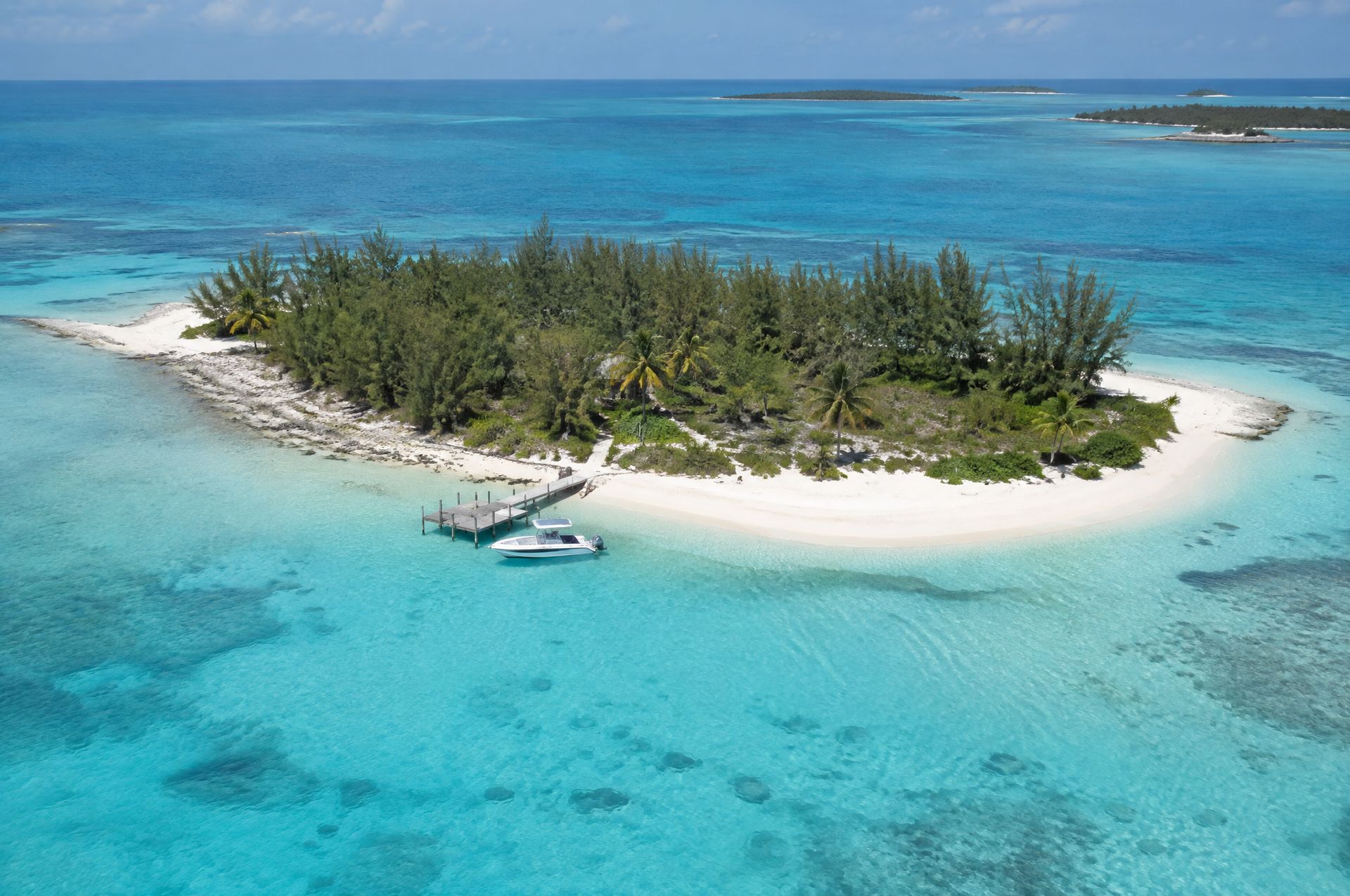 A small private cay near Nassau ringed by white sand and turquoise water
