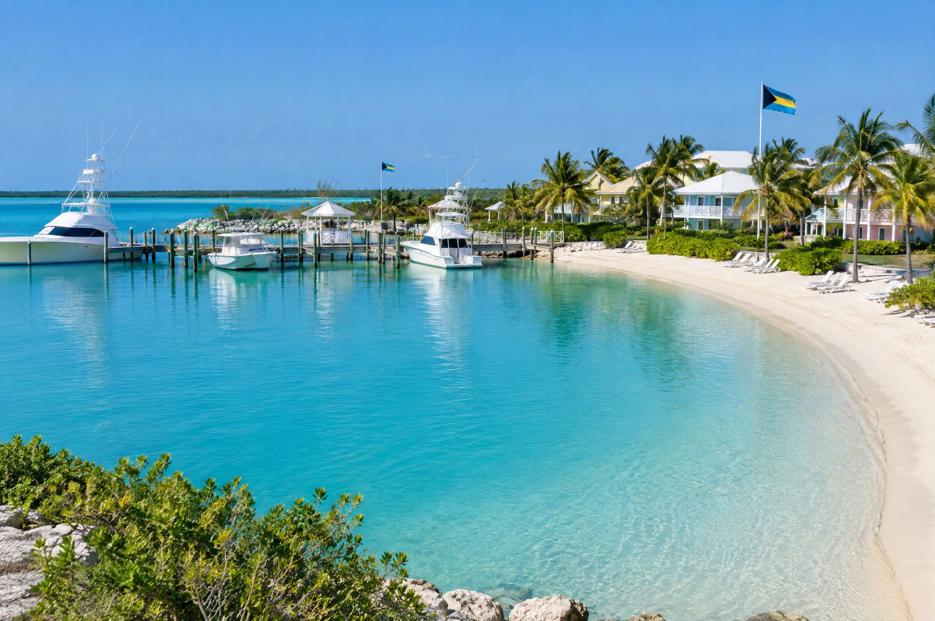 The marina and beach at Old Bahama Bay, West End, Grand Bahama