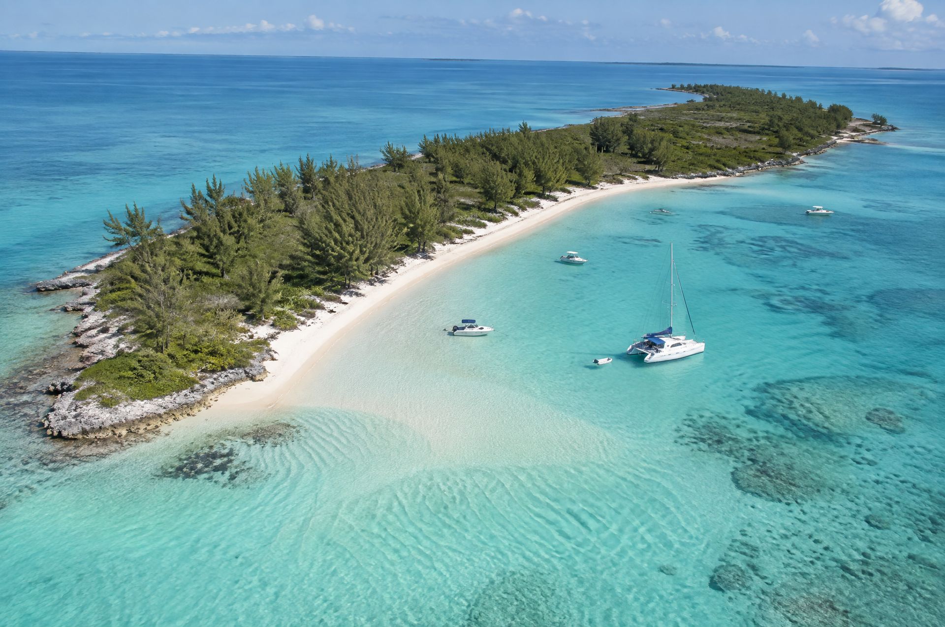 Rose Island, near Nassau, with boats anchored off the beach